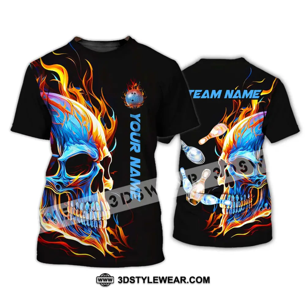 Unisex Shirt - Custom Name And Team Skull Ice Fire Bowling T-Shirt / S T-Shirt