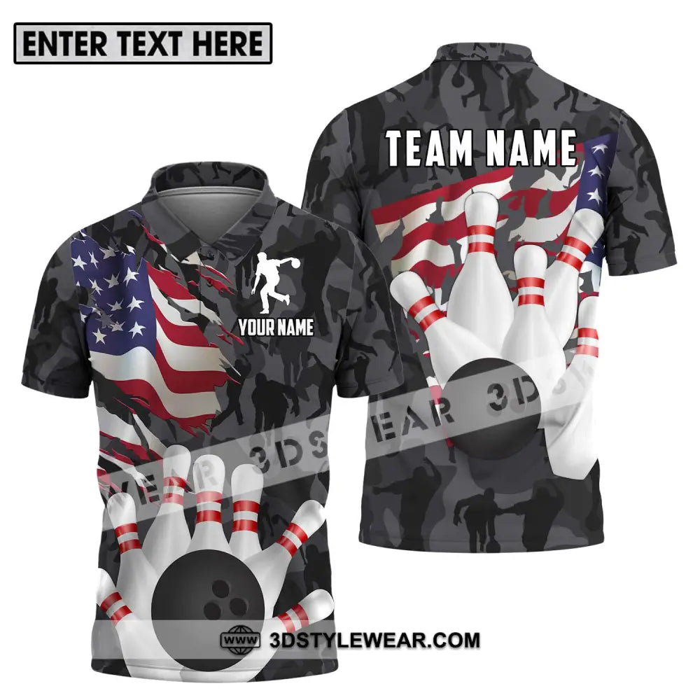 Unisex Shirt - Custom Name And Team Sport America Bowling Player Polo / S T-Shirt