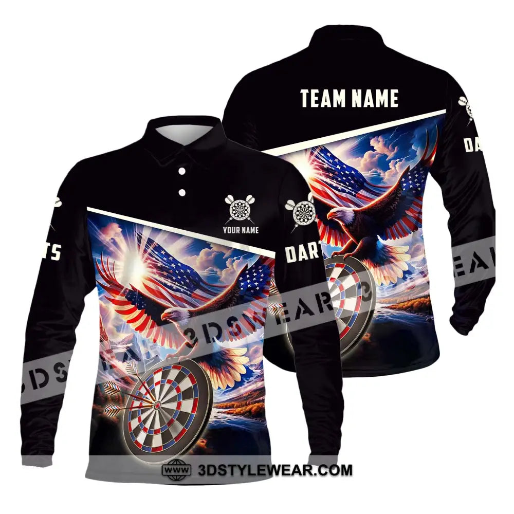 Unisex Shirt - Custom Name And Team Sport American Eagle Darts Long Sleeve Polo / S T-Shirt