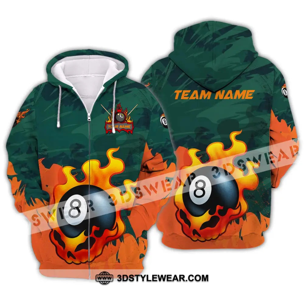 Unisex Shirt - Custom Name And Team Sport Billiard Ball No 8 Zipper Hoodie / S T-Shirt