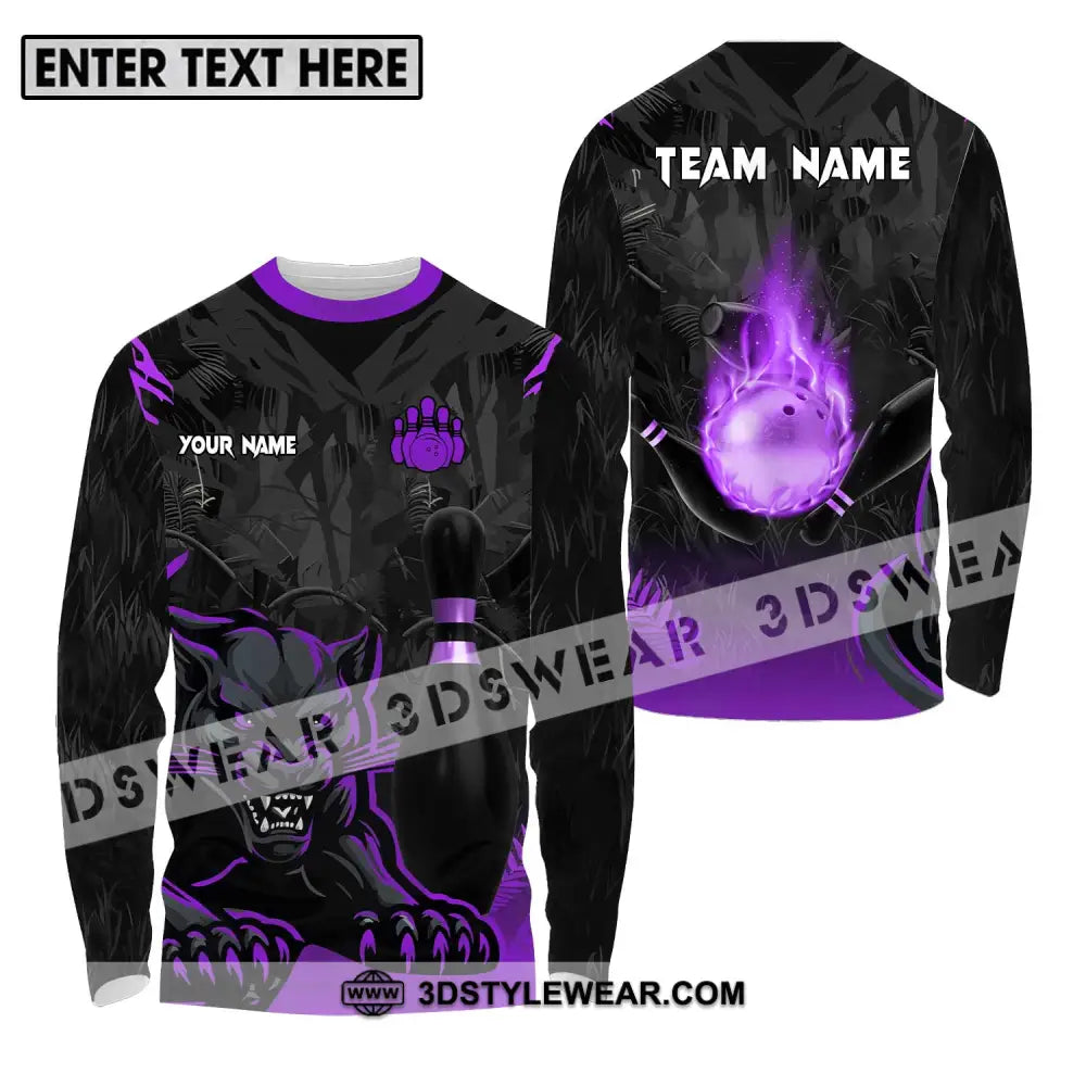 Unisex Shirt - Custom Name And Team Sport Black Panther Bowling Long Sleeve / S T-Shirt