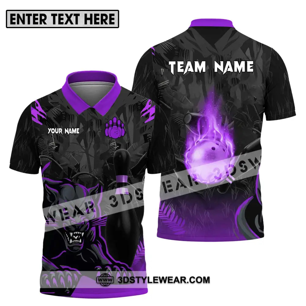 Unisex Shirt - Custom Name And Team Sport Black Panther Bowling Polo / S T-Shirt