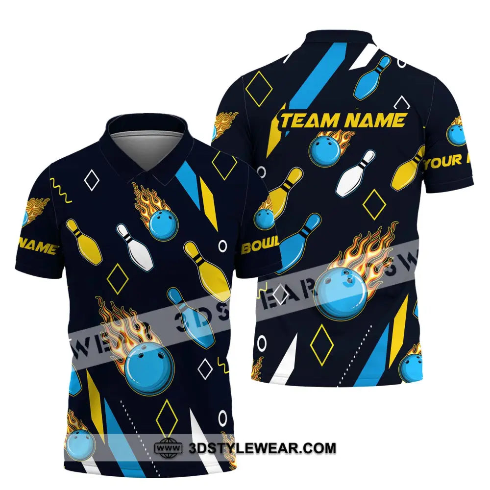 Unisex Shirt - Custom Name And Team Sport Bowling Ball Three Color Polo / S T-Shirt