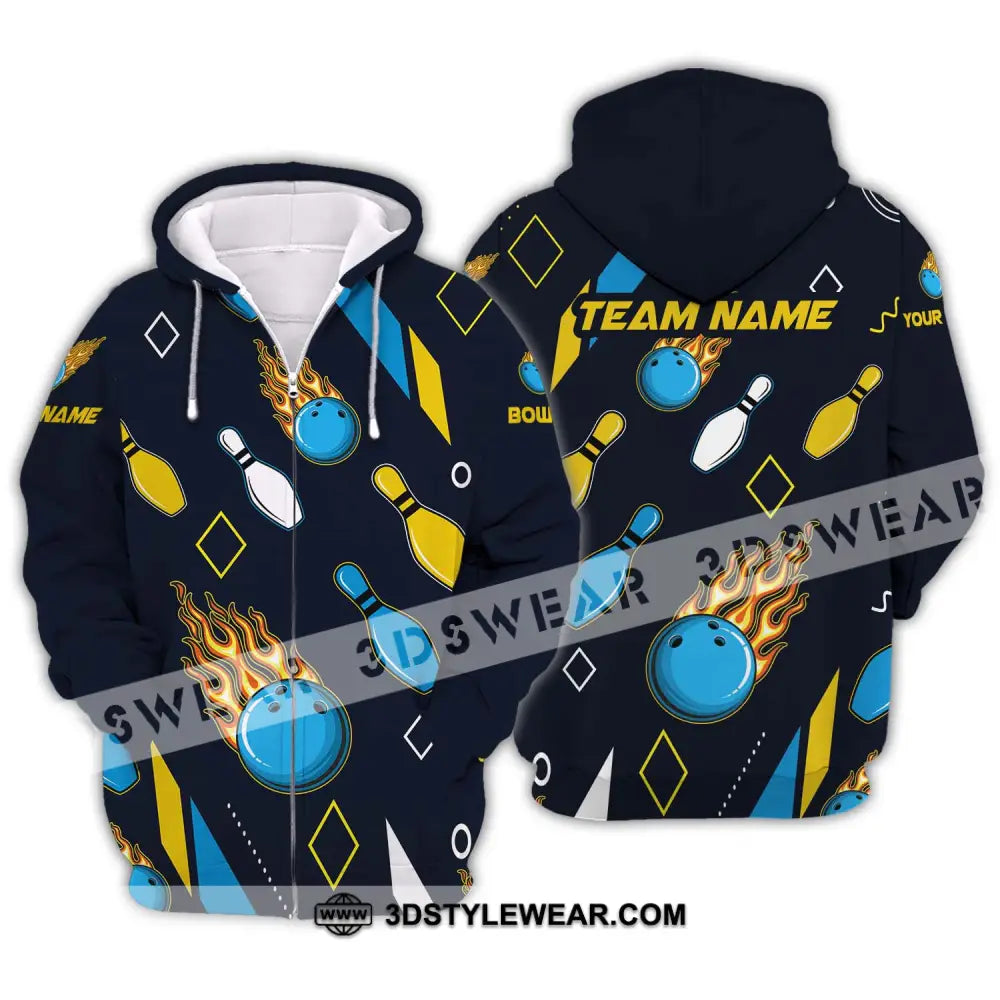 Unisex Shirt - Custom Name And Team Sport Bowling Ball Three Color Zipper Hoodie / S T-Shirt