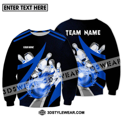 Unisex Shirt - Custom Name And Team Sport Bowling Blue Ball Long Sleeve / S T-Shirt