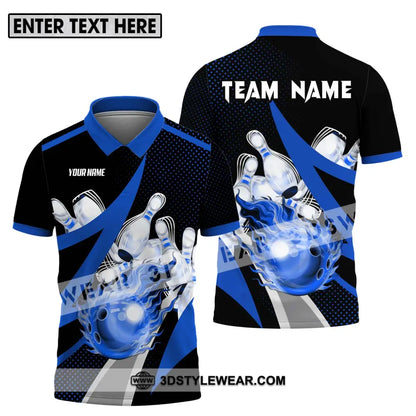 Unisex Shirt - Custom Name And Team Sport Bowling Blue Ball Polo / S T-Shirt