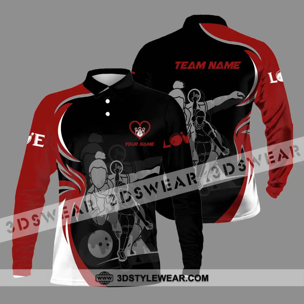 Unisex Shirt - Custom Name And Team Sport Bowling Player Long Sleeve Polo / S T-Shirt