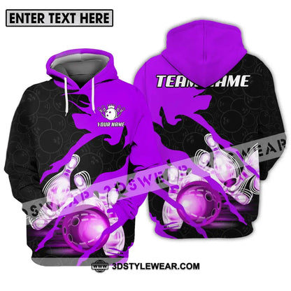 Unisex Shirt - Custom Name And Team Sport Bowling Purple Ball Hoodie / S T-Shirt