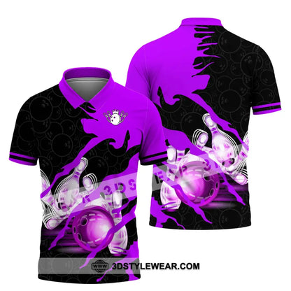 Unisex Shirt - Custom Name And Team Sport Bowling Purple Ball Polo / S T-Shirt