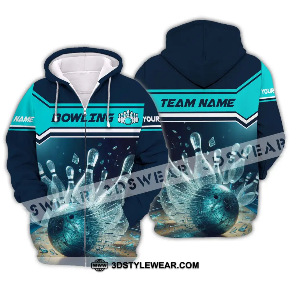 Unisex Shirt - Custom Name And Team Sport Crystal Bowling Zipper Hoodie / S T-Shirt