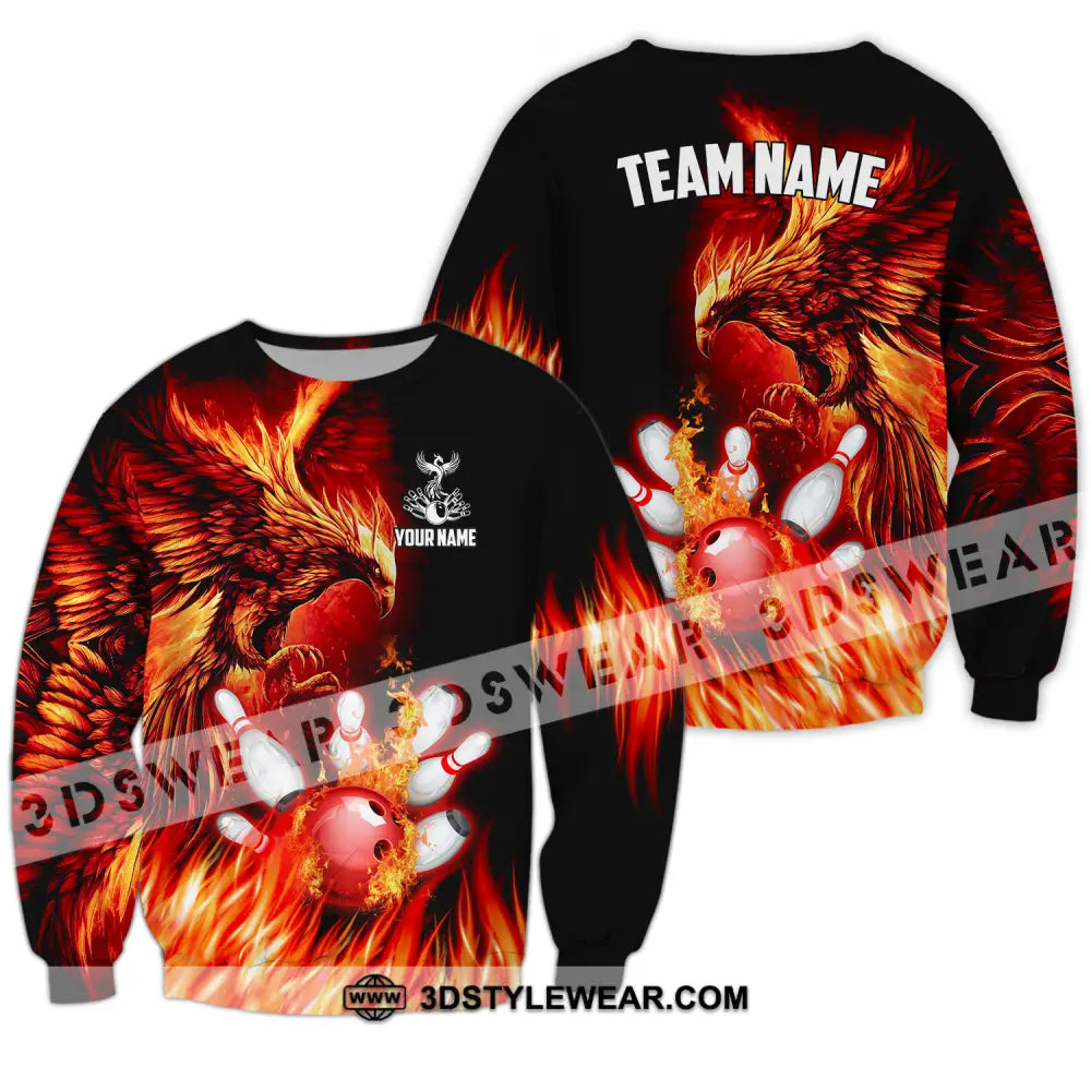 Unisex Shirt - Custom Name And Team Sport Fire Eagle Bowling Long Sleeve / S T-Shirt