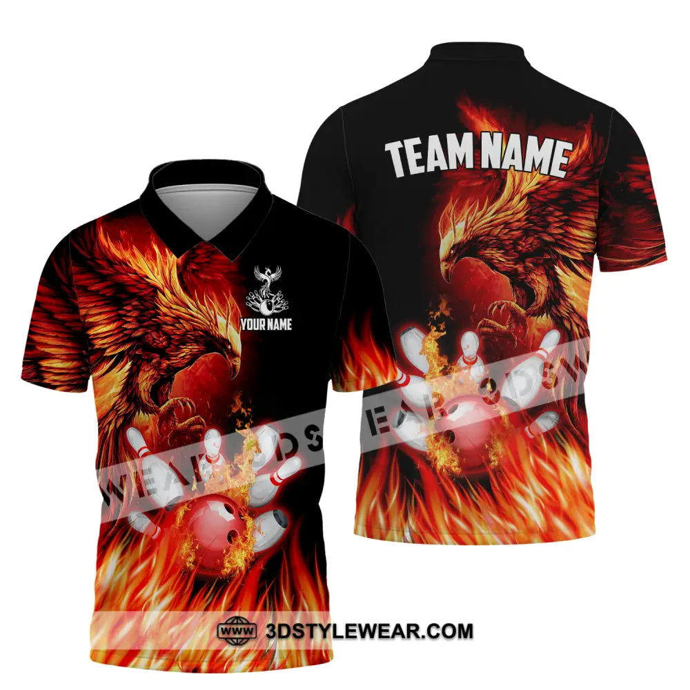 Unisex Shirt - Custom Name And Team Sport Fire Eagle Bowling Polo / S T-Shirt