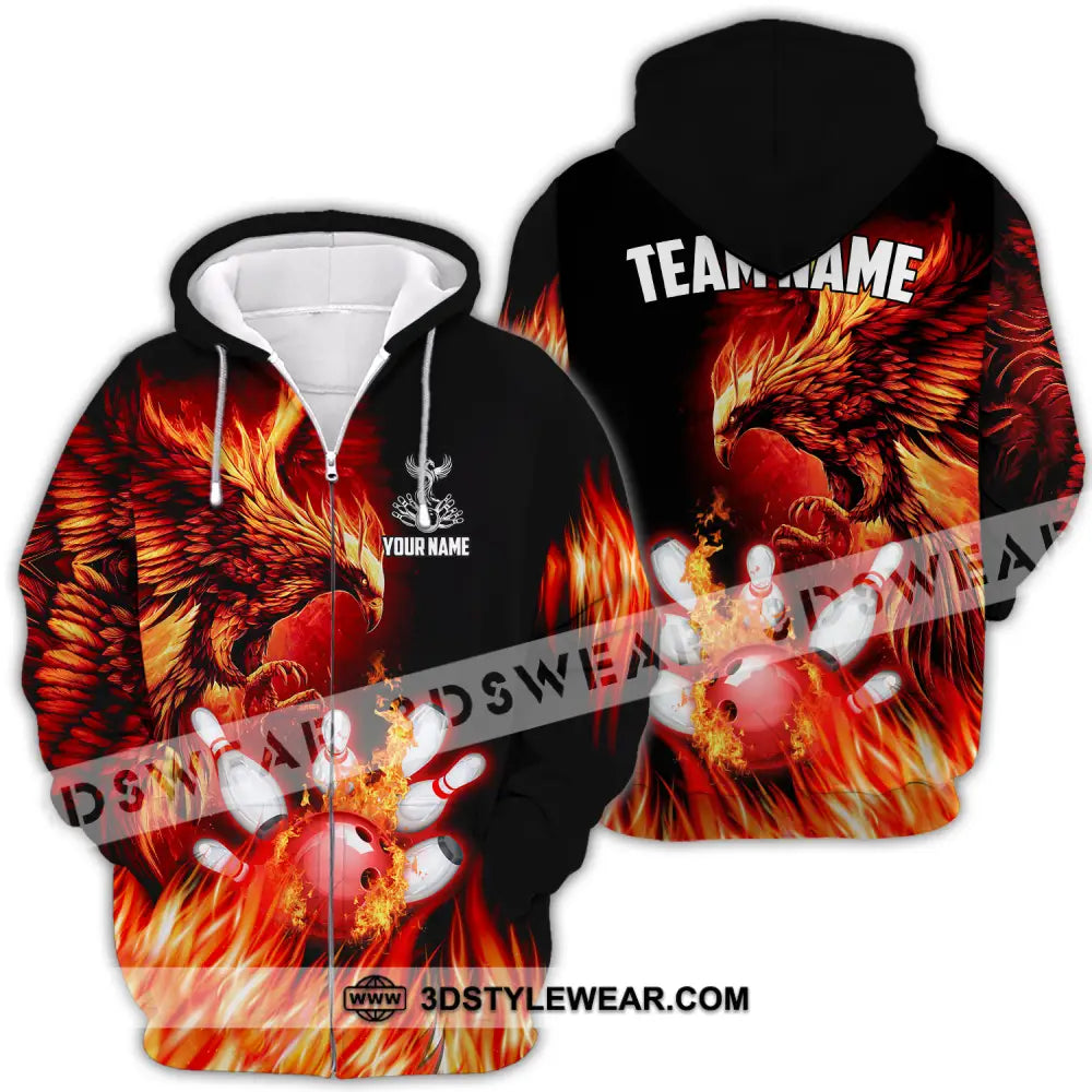 Unisex Shirt - Custom Name And Team Sport Fire Eagle Bowling Zipper Hoodie / S T-Shirt