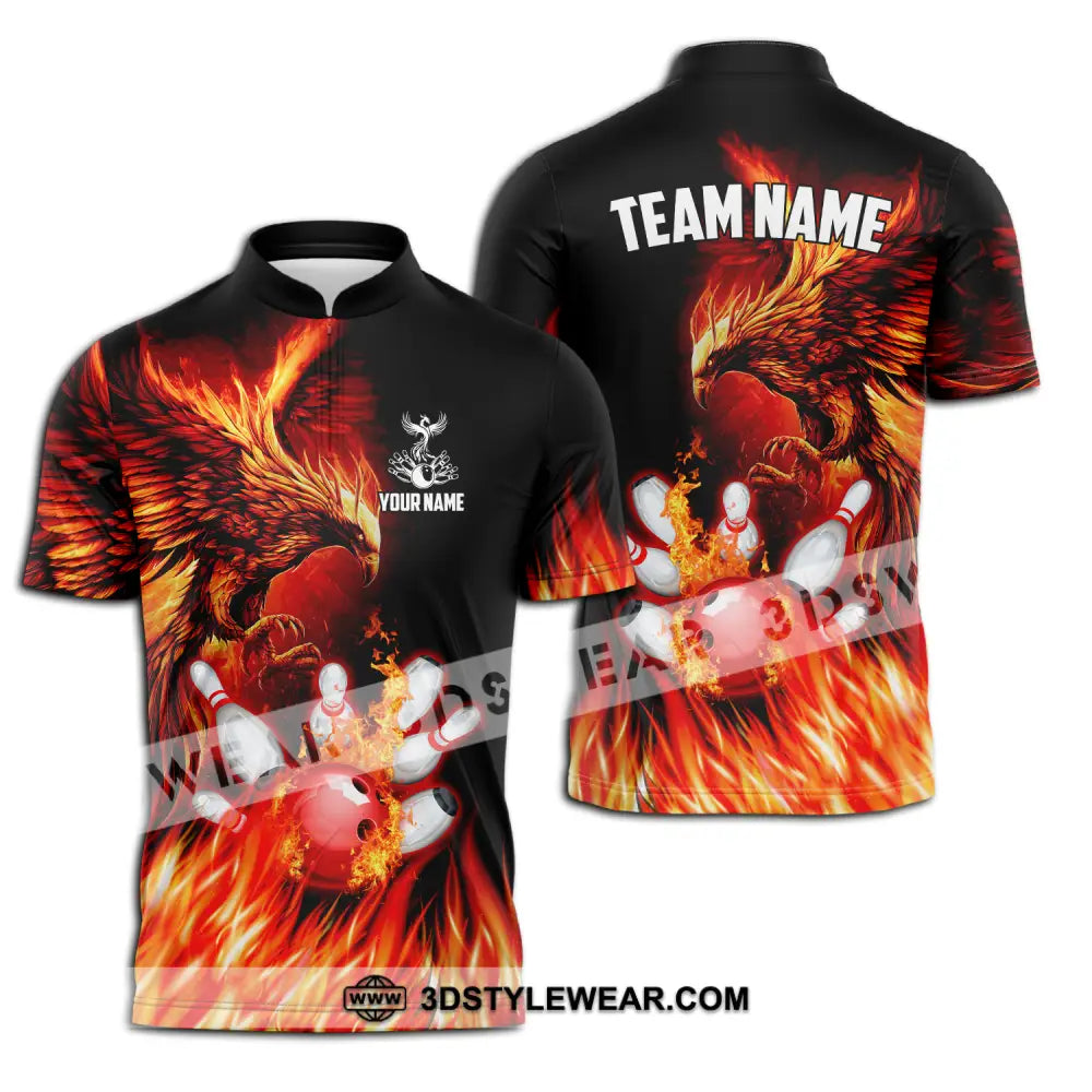 Unisex Shirt - Custom Name And Team Sport Fire Eagle Bowling Zipper Polo / S T-Shirt