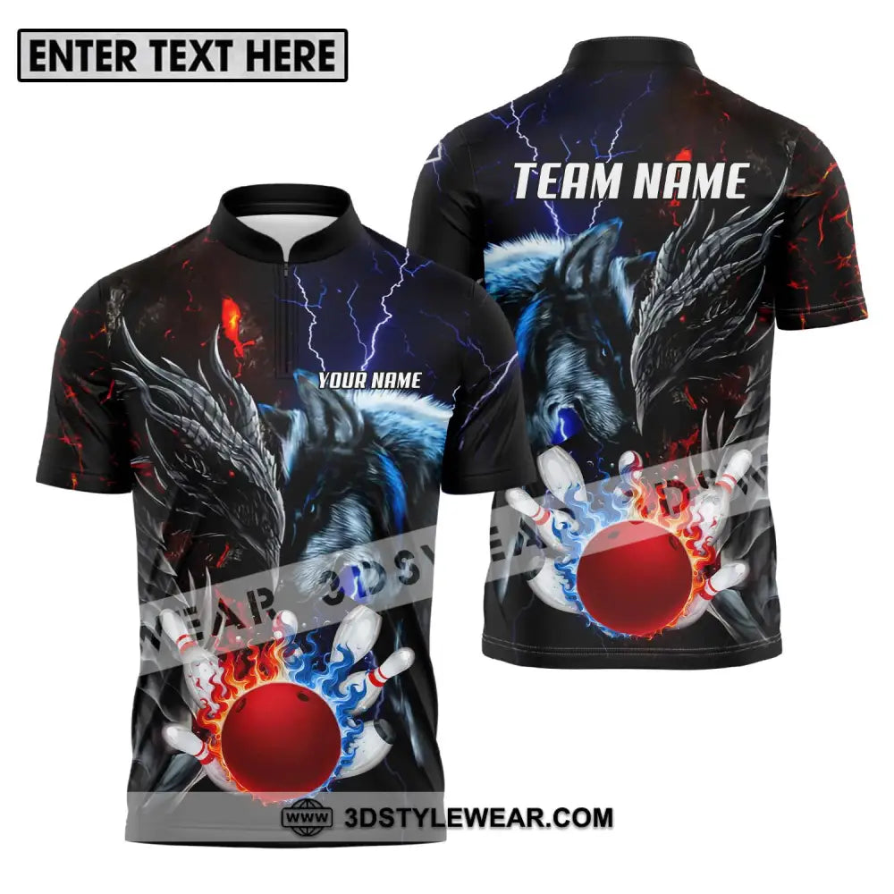 Unisex Shirt - Custom Name And Team Sport Fire Ice Bowling King Zipper Polo / S T-Shirt