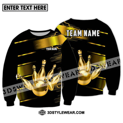 Unisex Shirt - Custom Name And Team Sport Gold Bowling Ball Pins Long Sleeve / S T-Shirt