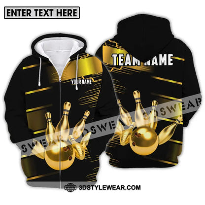 Unisex Shirt - Custom Name And Team Sport Gold Bowling Ball Pins Zipper Hoodie / S T-Shirt