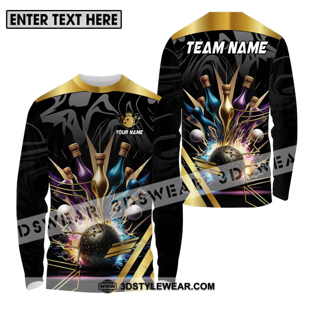 Unisex Shirt - Custom Name And Team Sport Golden Color Bowling Long Sleeve / S T-Shirt