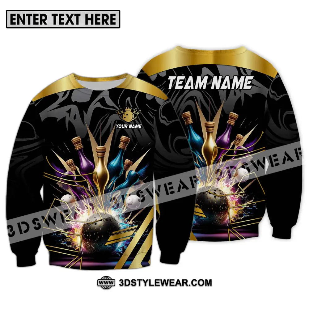 Unisex Shirt - Custom Name And Team Sport Golden Color Bowling Long Sleeve / S T-Shirt