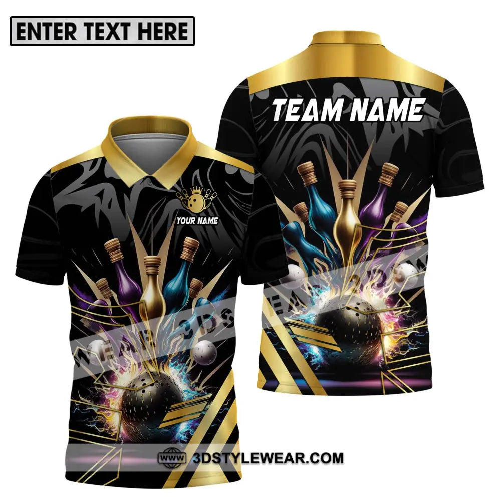 Unisex Shirt - Custom Name And Team Sport Golden Color Bowling Polo / S T-Shirt