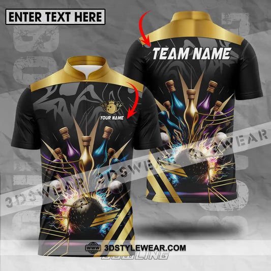 Unisex Shirt - Custom Name And Team Sport Golden Color Bowling T-Shirt