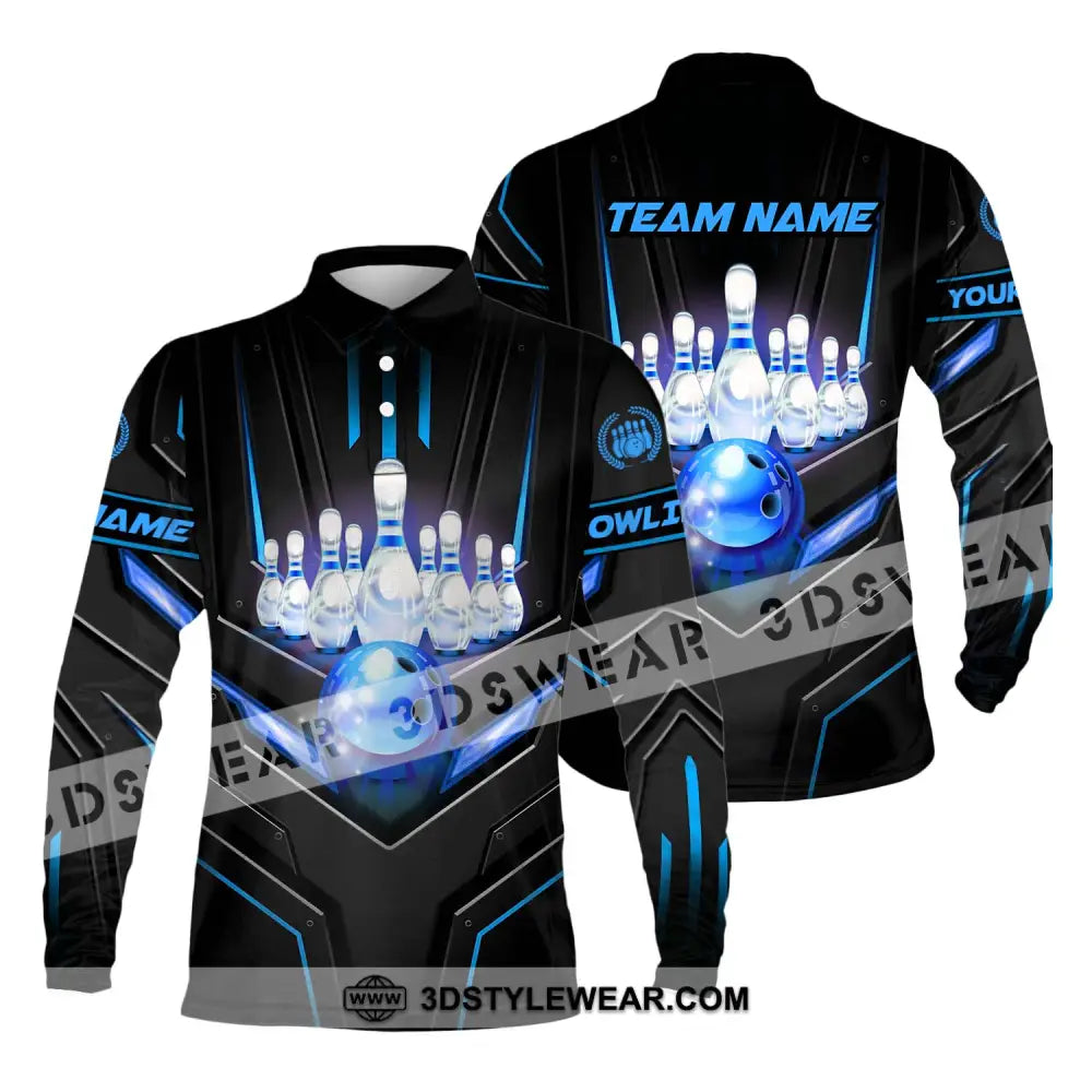 Unisex Shirt - Custom Name And Team Sport Ice Bowling Long Sleeve Polo / S T-Shirt