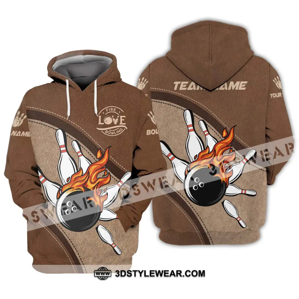 Unisex Shirt - Custom Name And Team Sport Love Fire Bowling Hoodie / S T-Shirt