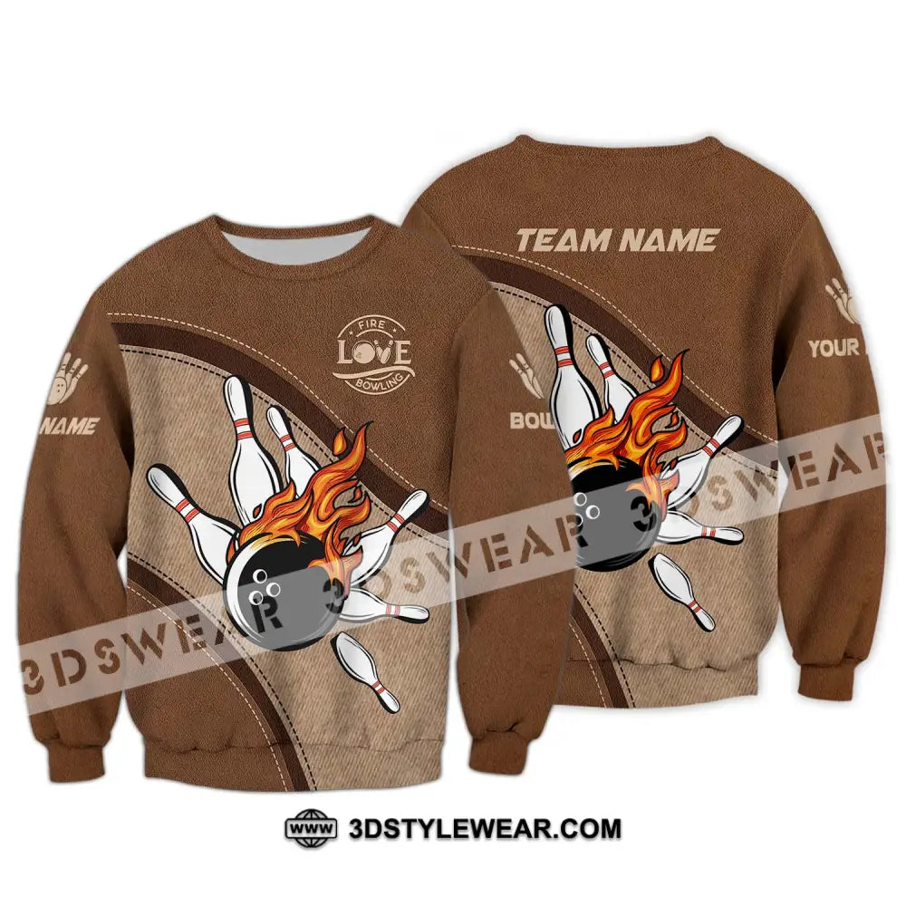 Unisex Shirt - Custom Name And Team Sport Love Fire Bowling Long Sleeve / S T-Shirt