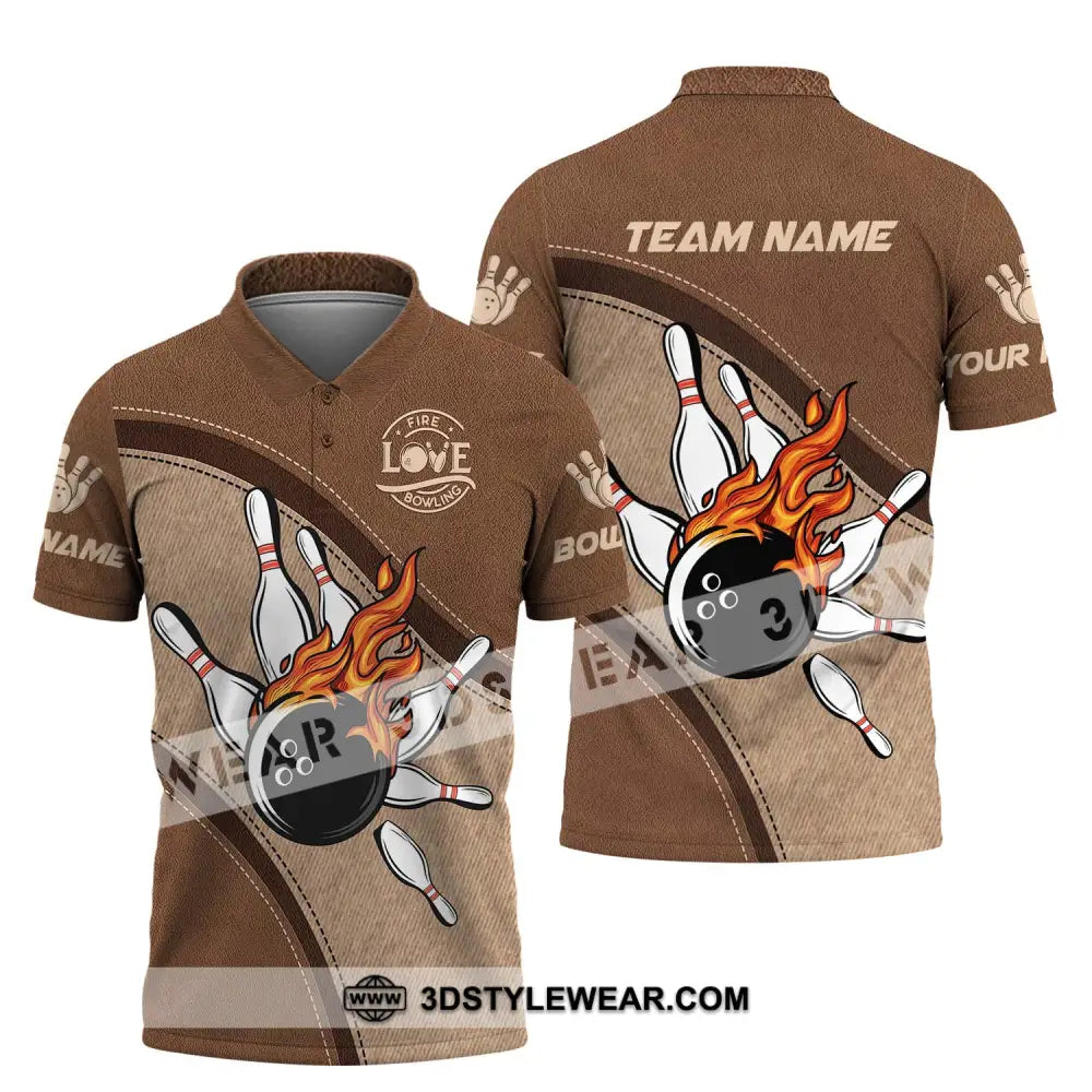 Unisex Shirt - Custom Name And Team Sport Love Fire Bowling Polo / S T-Shirt