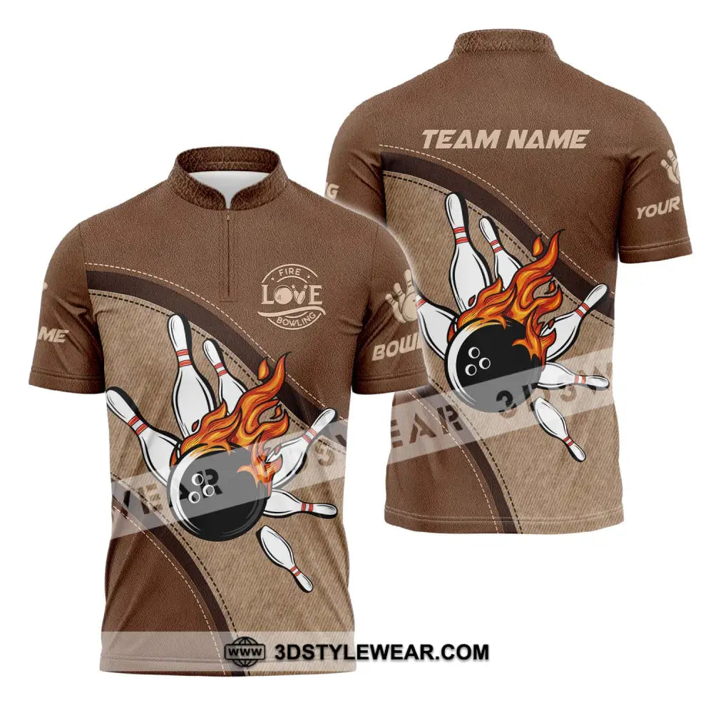 Unisex Shirt - Custom Name And Team Sport Love Fire Bowling Zipper Polo / S T-Shirt