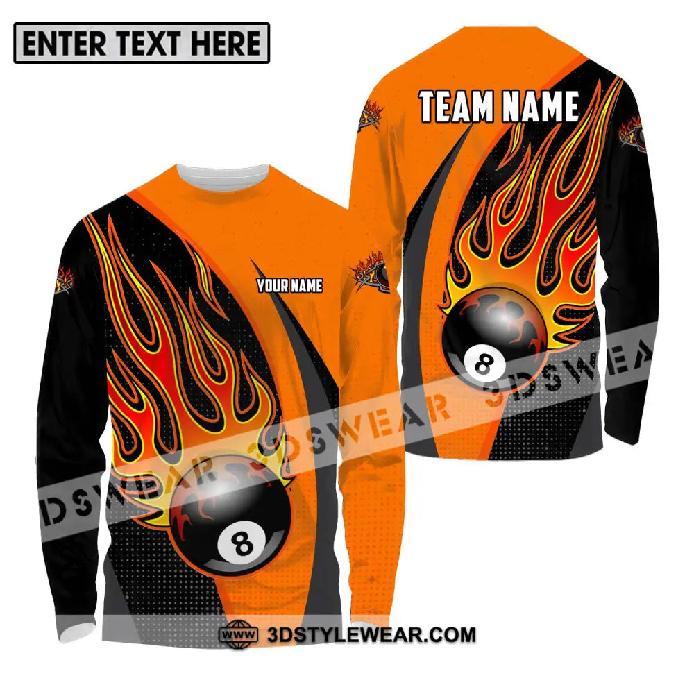 Unisex Shirt - Custom Name And Team Sport Orange Billiard Long Sleeve / S T-Shirt