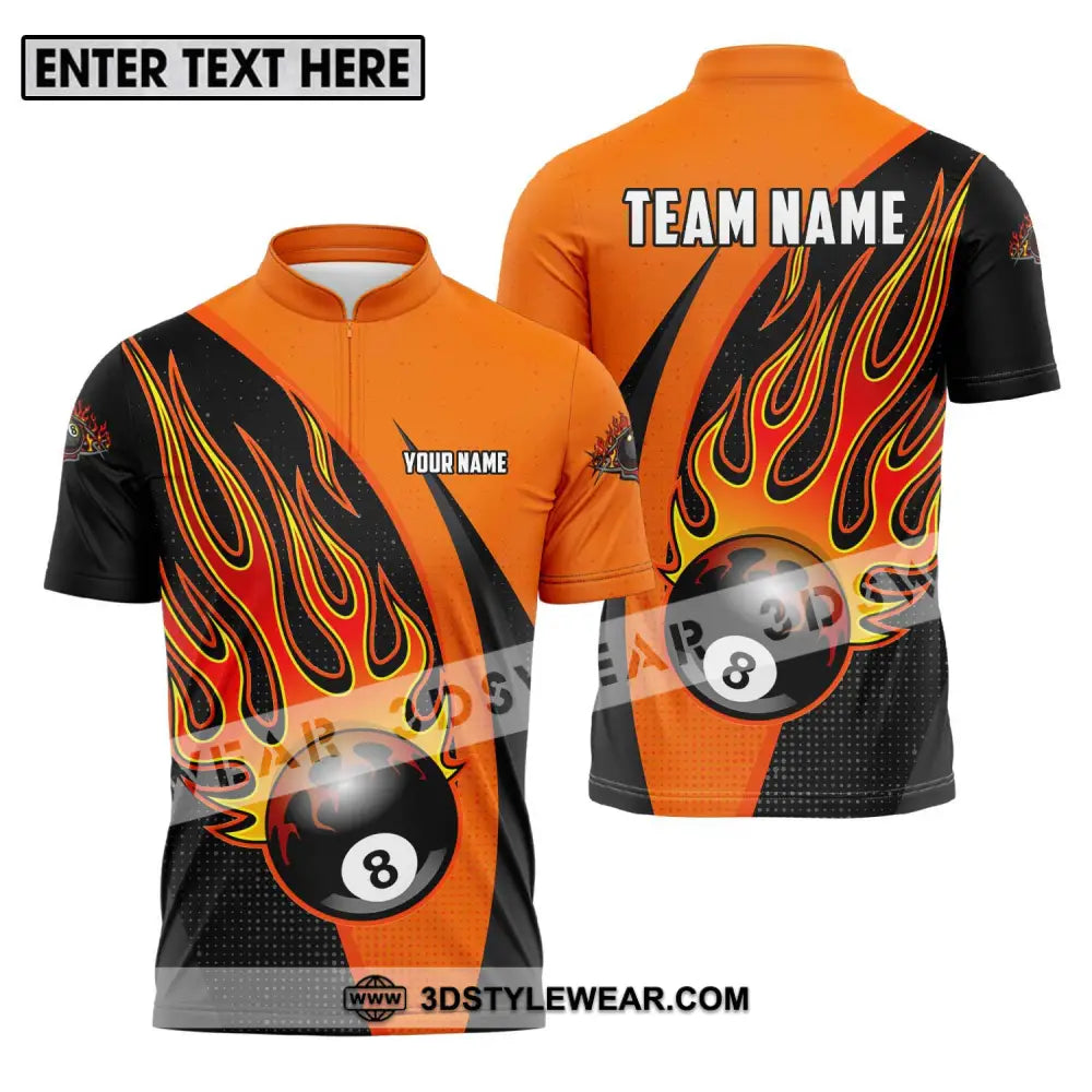 Unisex Shirt - Custom Name And Team Sport Orange Billiard Zipper Polo / S T-Shirt