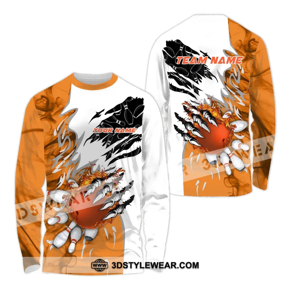 Unisex Shirt - Custom Name And Team Sport Orange Bowling Long Sleeve / S T-Shirt