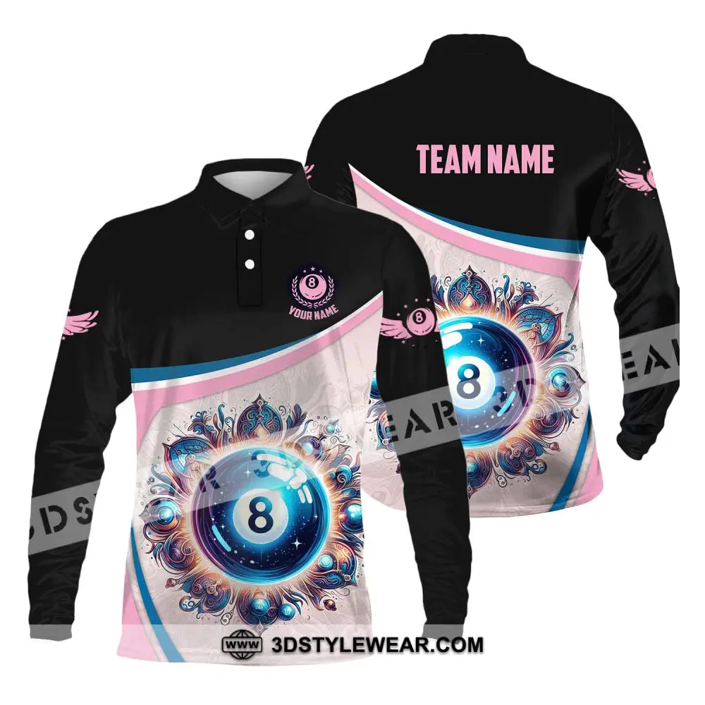 Unisex Shirt - Custom Name And Team Sport Pastel Color Billiard Long Sleeve Polo / S T-Shirt