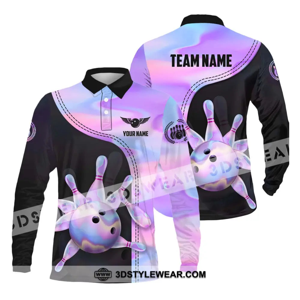 Unisex Shirt - Custom Name And Team Sport Pastel Color Bowling Long Sleeve Polo / S T-Shirt