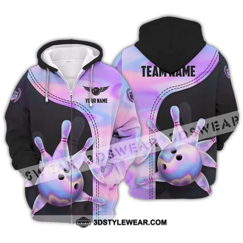 Unisex Shirt - Custom Name And Team Sport Pastel Color Bowling Zipper Hoodie / S T-Shirt