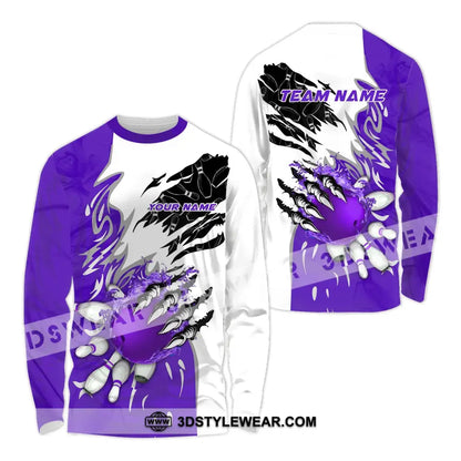 Unisex Shirt - Custom Name And Team Sport Purple Bowling Long Sleeve / S T-Shirt