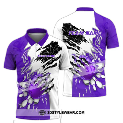 Unisex Shirt - Custom Name And Team Sport Purple Bowling Polo / S T-Shirt