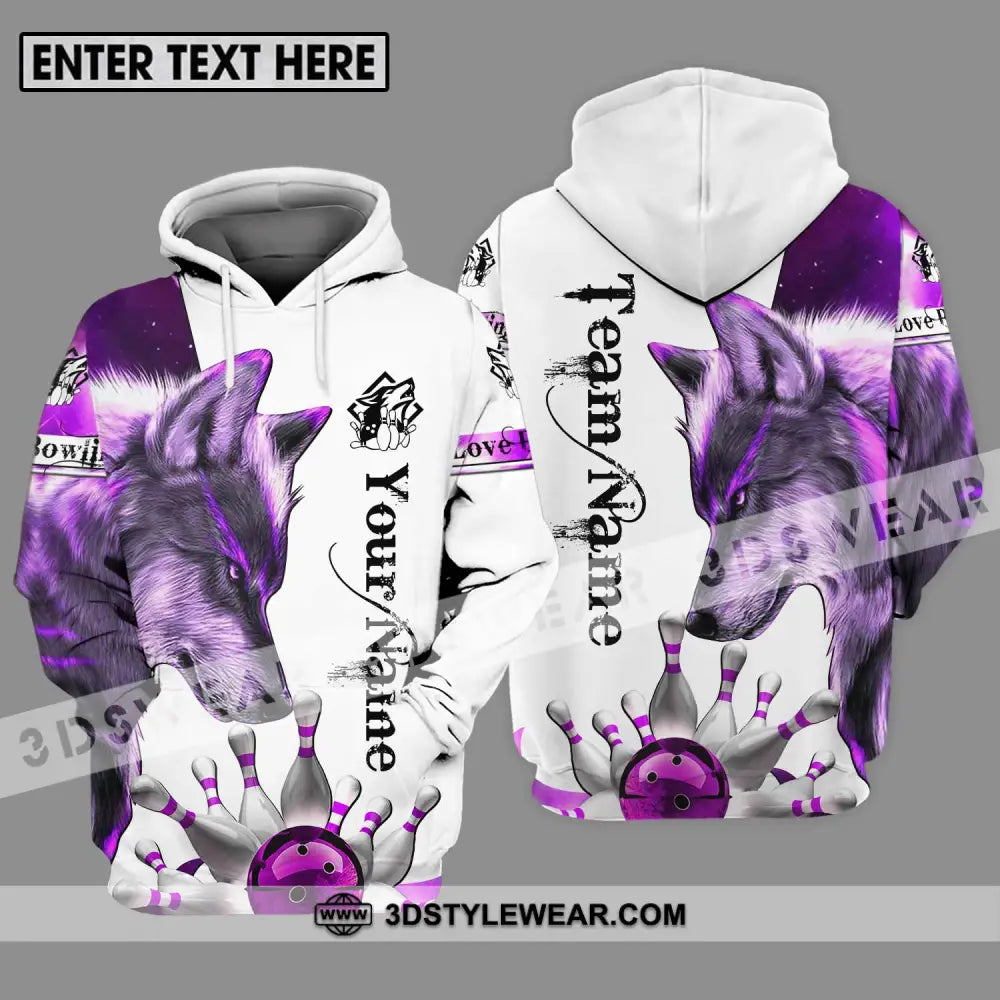 Unisex Shirt - Custom Name And Team Sport Purple Wolf Bowling Hoodie / S T-Shirt