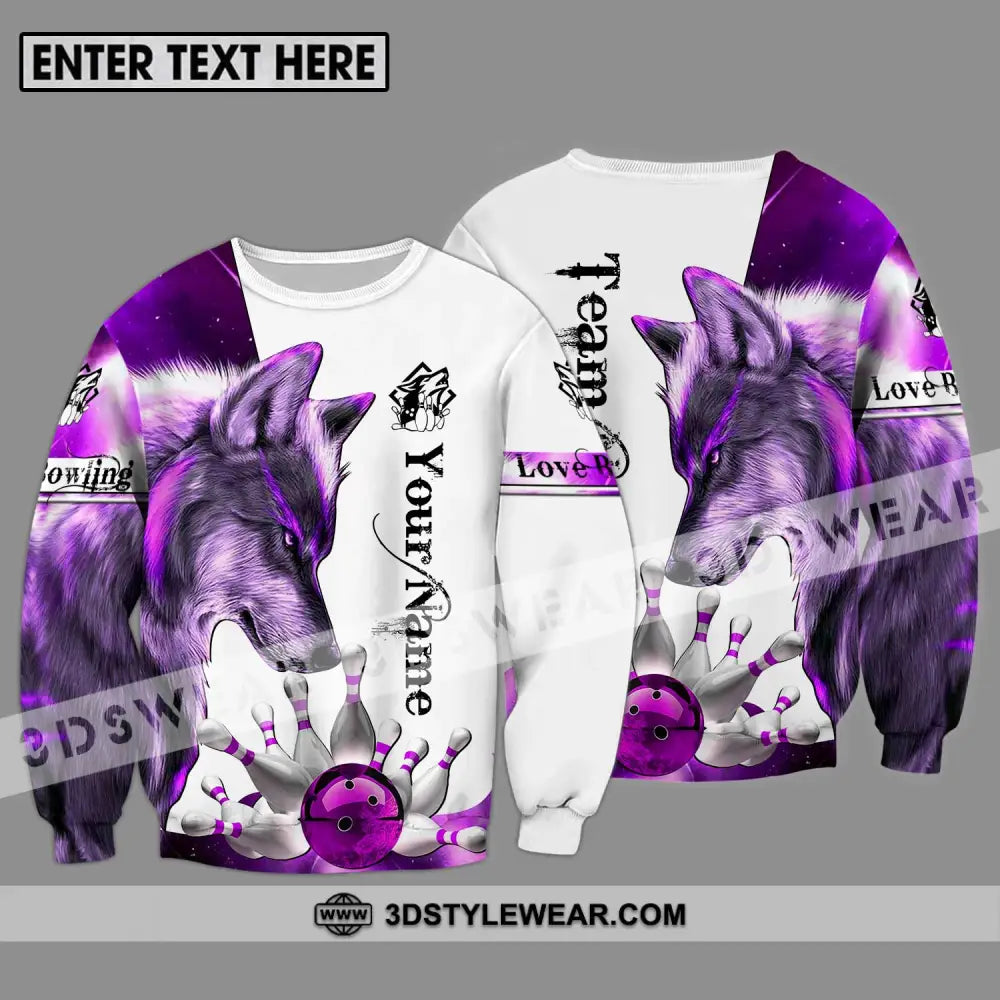 Unisex Shirt - Custom Name And Team Sport Purple Wolf Bowling Long Sleeve / S T-Shirt