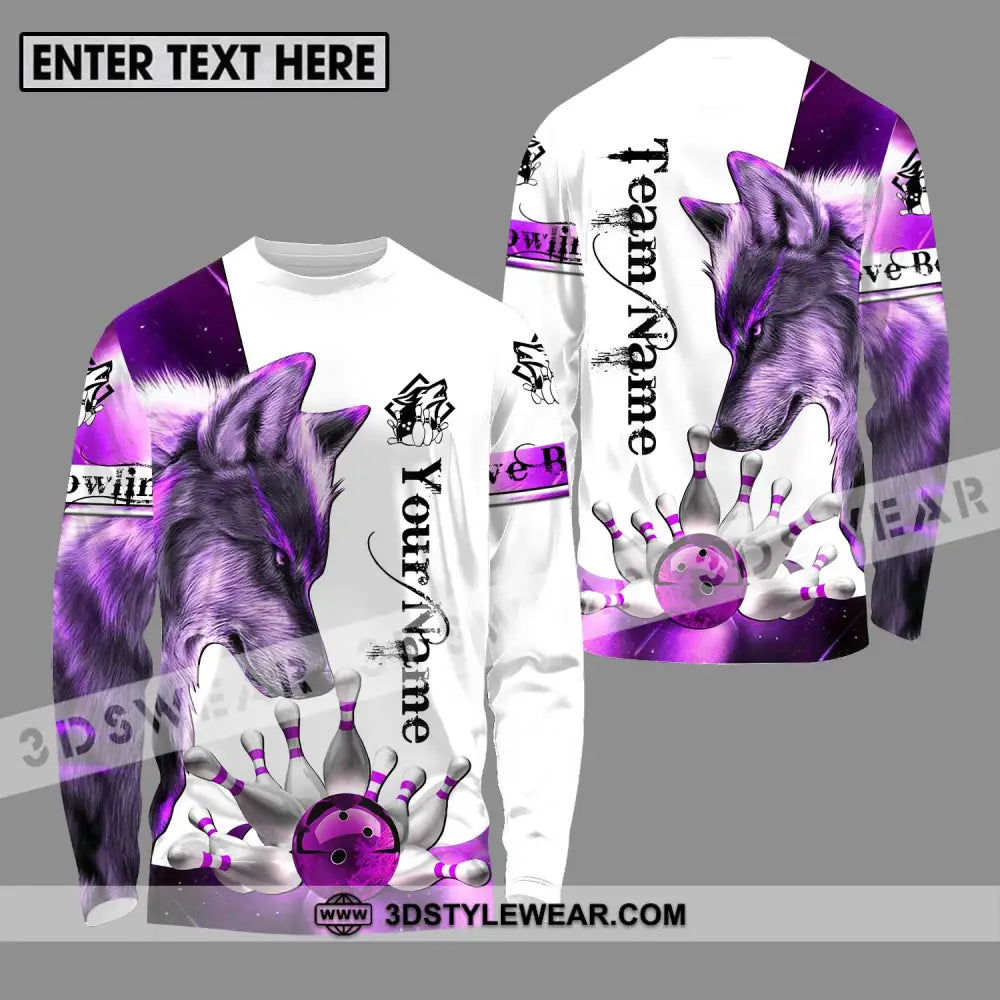 Unisex Shirt - Custom Name And Team Sport Purple Wolf Bowling Long Sleeve / S T-Shirt