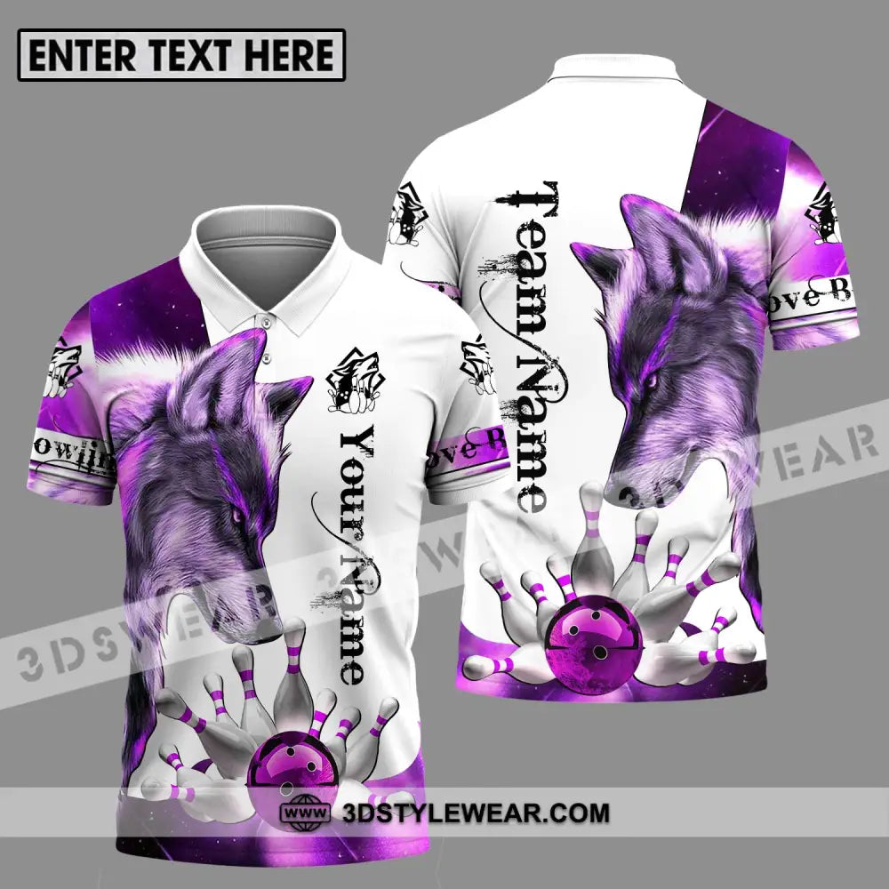 Unisex Shirt - Custom Name And Team Sport Purple Wolf Bowling Polo / S T-Shirt