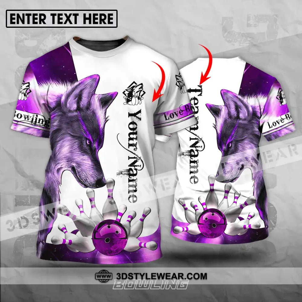 Unisex Shirt - Custom Name And Team Sport Purple Wolf Bowling T-Shirt