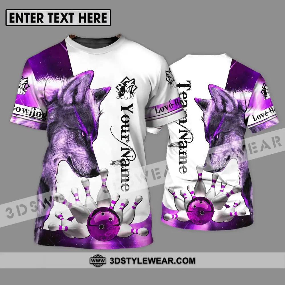 Unisex Shirt - Custom Name And Team Sport Purple Wolf Bowling T-Shirt / S T-Shirt