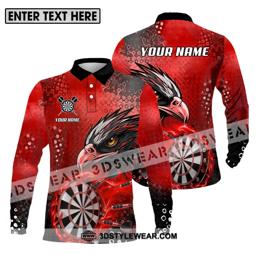 Unisex Shirt - Custom Name And Team Sport Red Eagle Darts Long Sleeve Polo / S T-Shirt