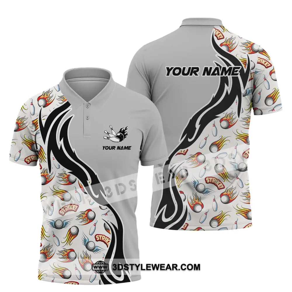 Unisex Shirt - Custom Name And Team Strike Fire Bowling Ball Pins Polo / S T-Shirt