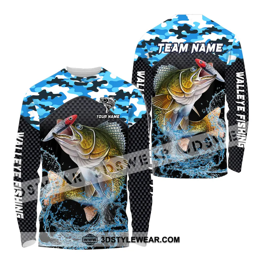 Unisex Shirt - Custom Name And Team Walley Fishing Long Sleeve / S T-Shirt