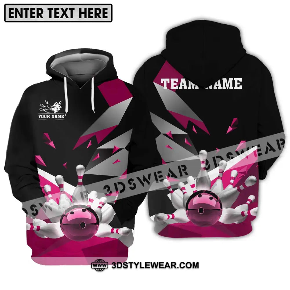 Unisex Shirt - Custom Name And Team White Bowling Pins Pink Hoodie / S T-Shirt