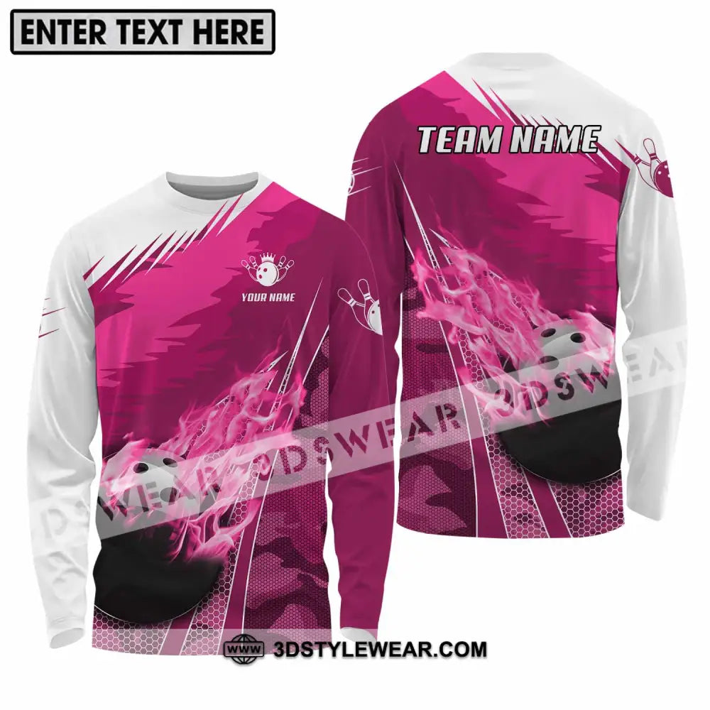 Unisex Shirt - Custom Name And Team White Pink Bowling Long Sleeve / S T-Shirt