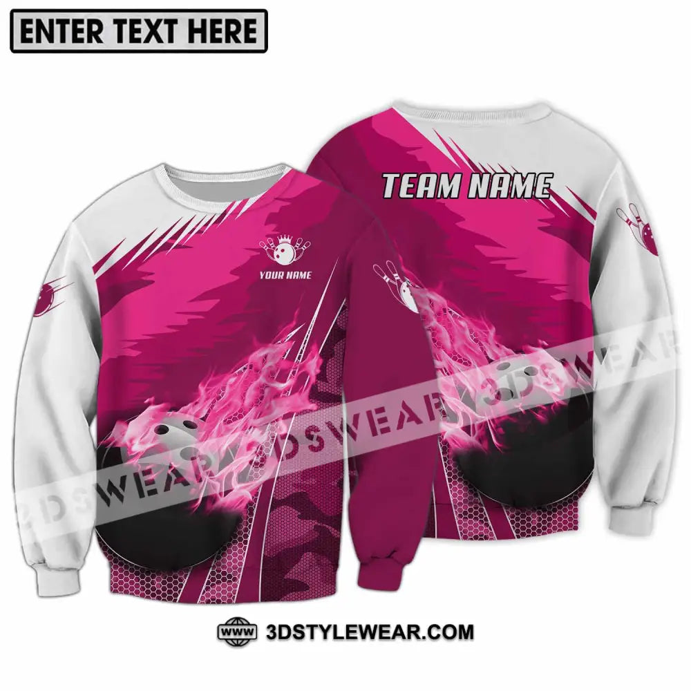 Unisex Shirt - Custom Name And Team White Pink Bowling Long Sleeve / S T-Shirt